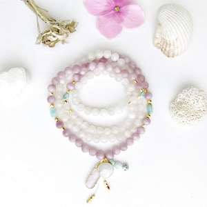 Letting Go Mala Necklace, Larimar Kunzite and Moonstone Mala Beads, Mala Necklace, Mala Prayer Beads, Yoga Jewelry, Yoga Meditation Necklace