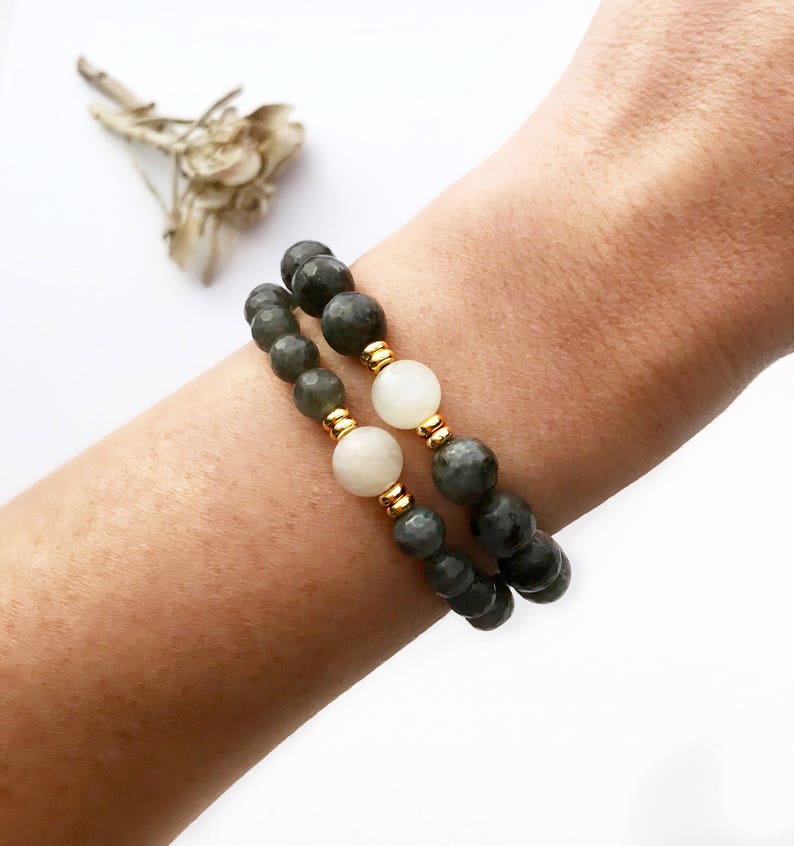Love and Strength Mala Labradorite Mala Beads Moonstone Mala Necklace
