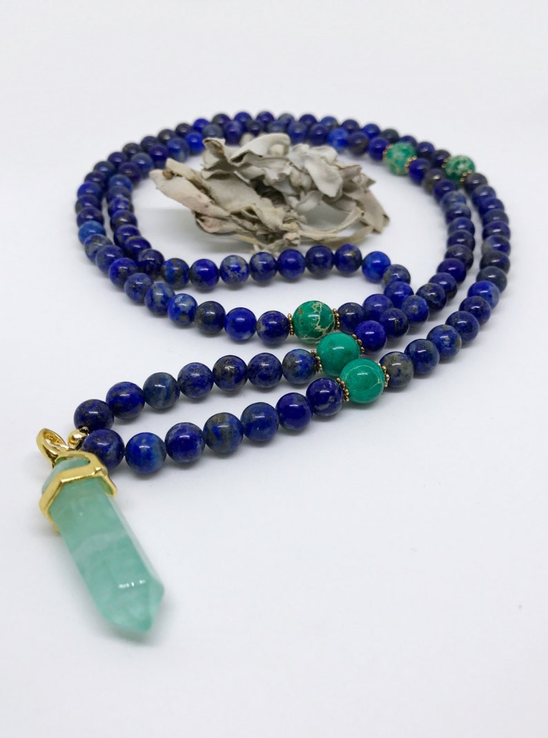 108 Blue Lapis Mala Necklace, Mala Beads, Yoga Gift, 108 Mala Beads, Japa Mala, Yoga Jewelry, Yoga Gift, Mala Prayer Beads image 2