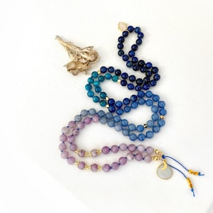 THIRD EYE Chakra Mala Necklace with Lepidolite Apatite Lapis Mala Beads, 108 Prayer Beads, Yoga Spiritual Meditation Necklace Gift for Her