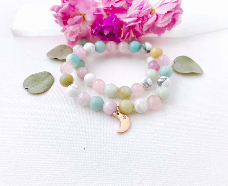 Healing Moon Goddess Mala Necklace with Moonstone Howlite Rose Quartz Amazonite Kunzite Mala Beads, 108 Mala Prayer Beads, Yoga Gift image 6