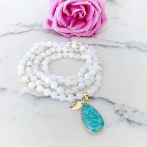 CROWN Chakra Moonstone Mala Necklace - 108 Knotted Mala Prayer Beads - Japa Mala Beads - Mala Necklace - Meditation Yoga Gift for Her