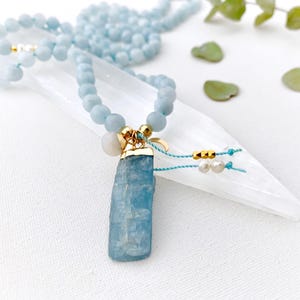 Truth Goddess Mala with Aquamarine and Kayanite Guru Crystal • 108 Mala Prayer Beads • Mala Necklace • Meditation Necklace • Yoga Gift