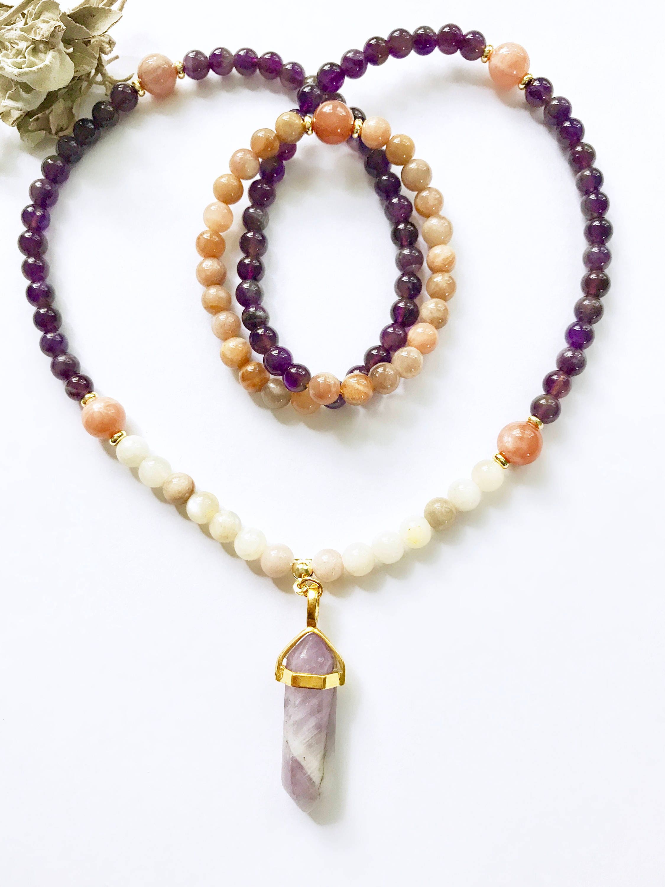 Mala Beads Moonstone Mala Amethyst Mala Beads Mala Etsy