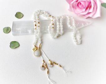 Moonstone Mala Necklace, 108 Prayer Beads, Yoga Gift