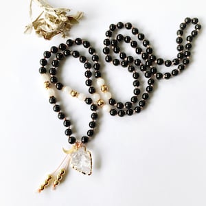Tourmaline and Moonstone Mala, 108 Mala Beads, Mala Necklace, Mala Beads, Japa Mala Prayer Beads, Yoga Jewelry, Meditation Beads