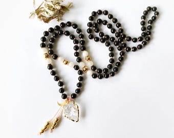 Tourmaline and Moonstone Mala, 108 Mala Beads, Mala Necklace, Mala Beads, Japa Mala Prayer Beads, Yoga Jewelry, Meditation Beads