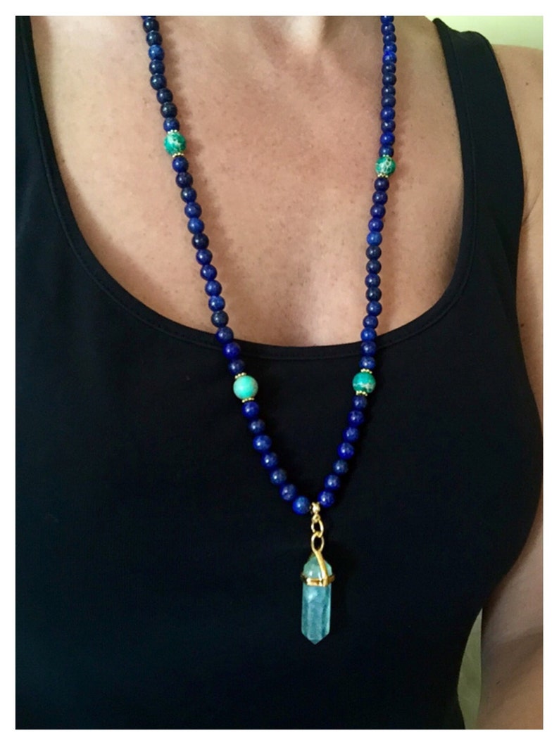 108 Blue Lapis Mala Necklace, Mala Beads, Yoga Gift, 108 Mala Beads, Japa Mala, Yoga Jewelry, Yoga Gift, Mala Prayer Beads image 4