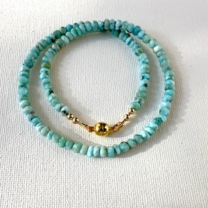 Larimar Necklace • Beaded Necklace • Larimar Choker • Tiny Beaded Larimar Layering Necklace • Dainty Necklace Gift • Magnetic Clasp Necklace