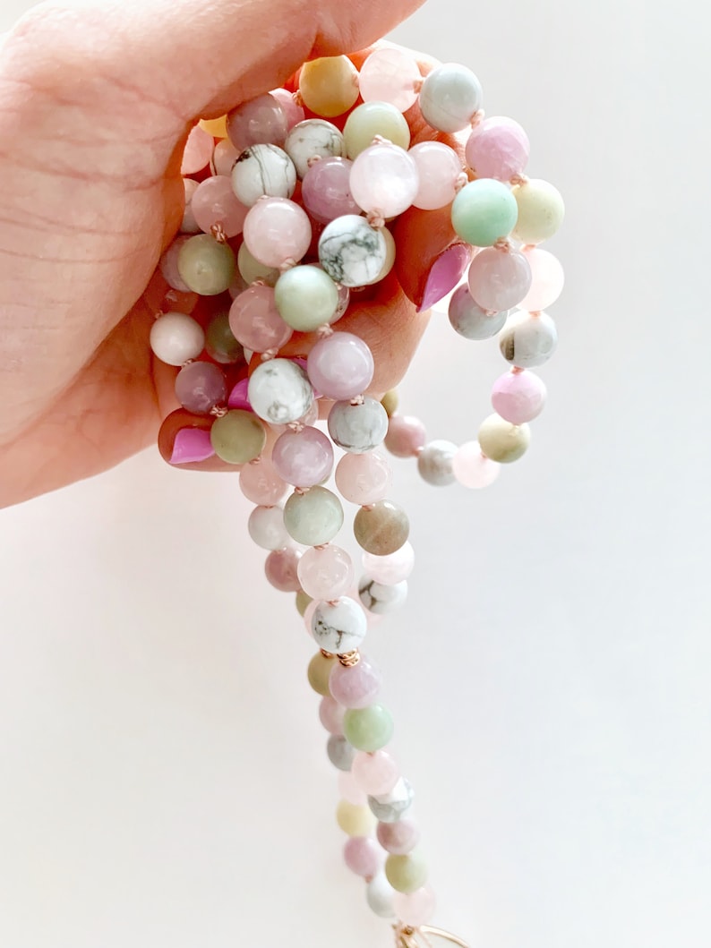 Healing Moon Goddess Mala Necklace with Moonstone Howlite Rose Quartz Amazonite Kunzite Mala Beads, 108 Mala Prayer Beads, Yoga Gift image 5