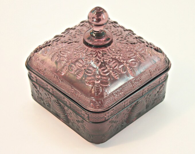 Honey Bee Candy Dish Tiara Amethyst Honey Bee Lidded Dish Etsy