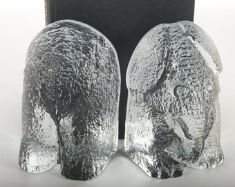 Vintage Glass Elephant Bookends by DAS Designs, Blenko IceFloe