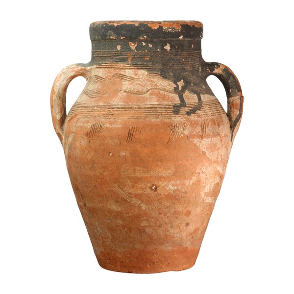 Antique French Olive Pot, French Terracotta Vessel, Old European Storage Jar, French Country Decor, Primitive Redware Pot, Rustic Decor