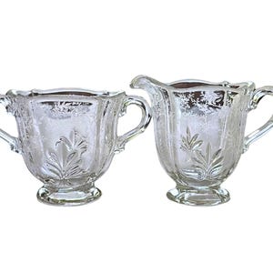 Vintage Fostoria Chintz Creamer & Sugar Bowl Set: Baroque Etched Glass