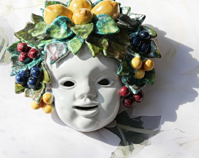 Vintage Italy Majolica Pottery Bacchus Plaque, Indoor or Outdoor Wall