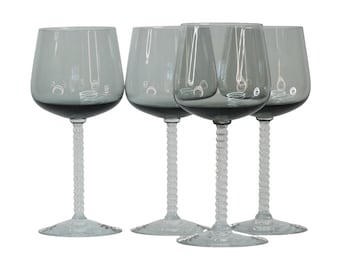 Vintage Fostoria Gray Crystal Wine Glasses - Mid Century Modern Stemware, Set of 4