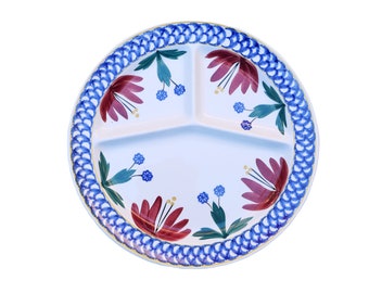 Rare Boerenbont Grill Plate Villeroy Boch Wallerfangen Mark, Old Villeroy Boch, Adams Rose Plate, Divided Boerenbont Plate, Virginia Rose