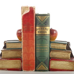 Vintage Apple & Books Bookends in Cast Iron
