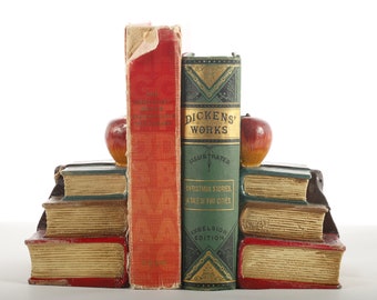 Vintage Apple & Books Bookends in Cast Iron