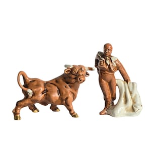 Vintage Mid Century Matador and Bull Ceramic Figurine Set from Japan by Ardco