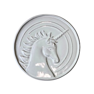 Vintage Frankoma Unicorn Trivet in White Glaze, Vintage Kitchen Decor