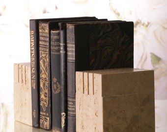 Vintage Bookends in Natural Stone, Travertine Book Ends Gifts for Law School Graduates, Father's Day Gifts, Bookends for Heavy Books