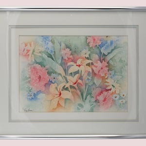 Vintage Floral Watercolor, Custom Framed Original Work