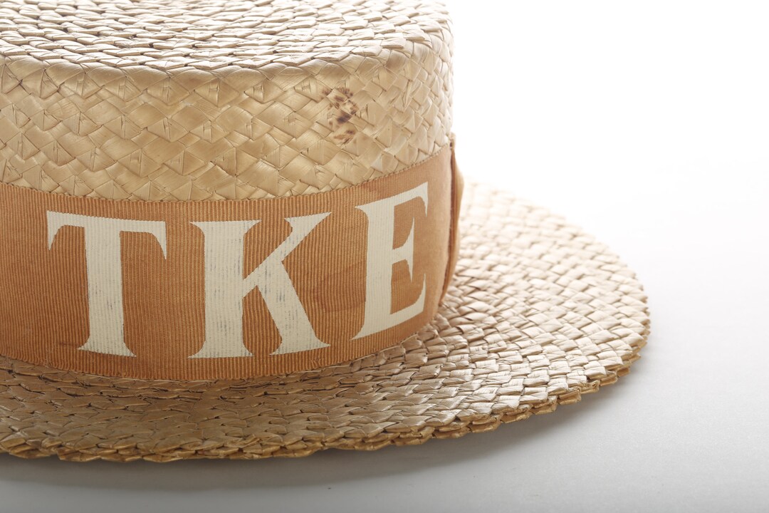 Vintage Unisex Straw Boater Hat With Tau Kappa Epsilon Greek Etsy