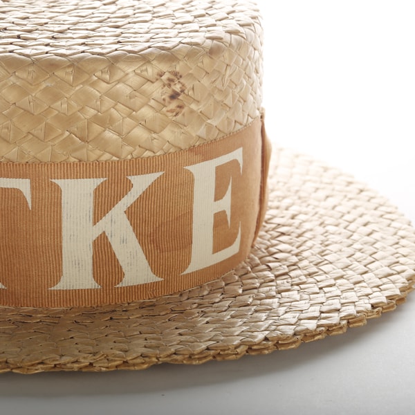 Vintage Unisex Straw Boater Hat with Tau Kappa Epsilon Greek Fraternity Band