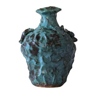 10.5&quot; Vintage Studio Pottery Green Vase, Brutalist Art Piece