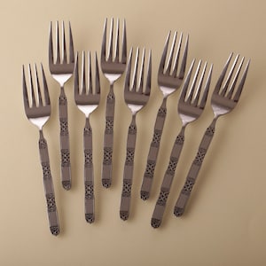 Mid Century Interpur Stainless Steel Dinner Forks - Set of 8