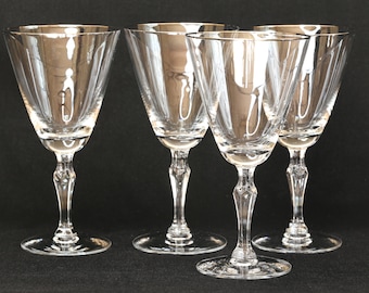 4 Vintage Crystal Water Glasses, Fostoria Engagement Crystal Water Goblet Set, Wedding Crystal, Crystal Wine Glasses, Platinum Rim Stemware