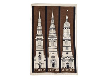 Vintage Irish Linen Tea Towel: Wren Churches of London by Ulster