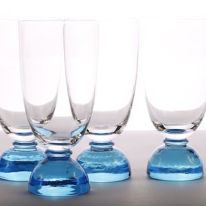 4 Vintage Crystal Tumbler Glasses Italian Hand Blown with Turquoise Base