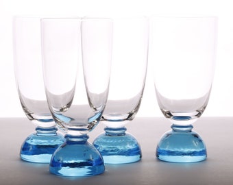 4 Vintage Crystal Tumbler Glasses Italian Hand Blown with Turquoise Base