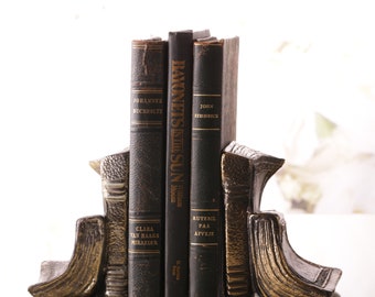 Vintage Metallic Bookends, Library Decor, Eclectic Home Decor, Boho Home Decor, Office Decor, PM Craftsman Book Stack Bookends