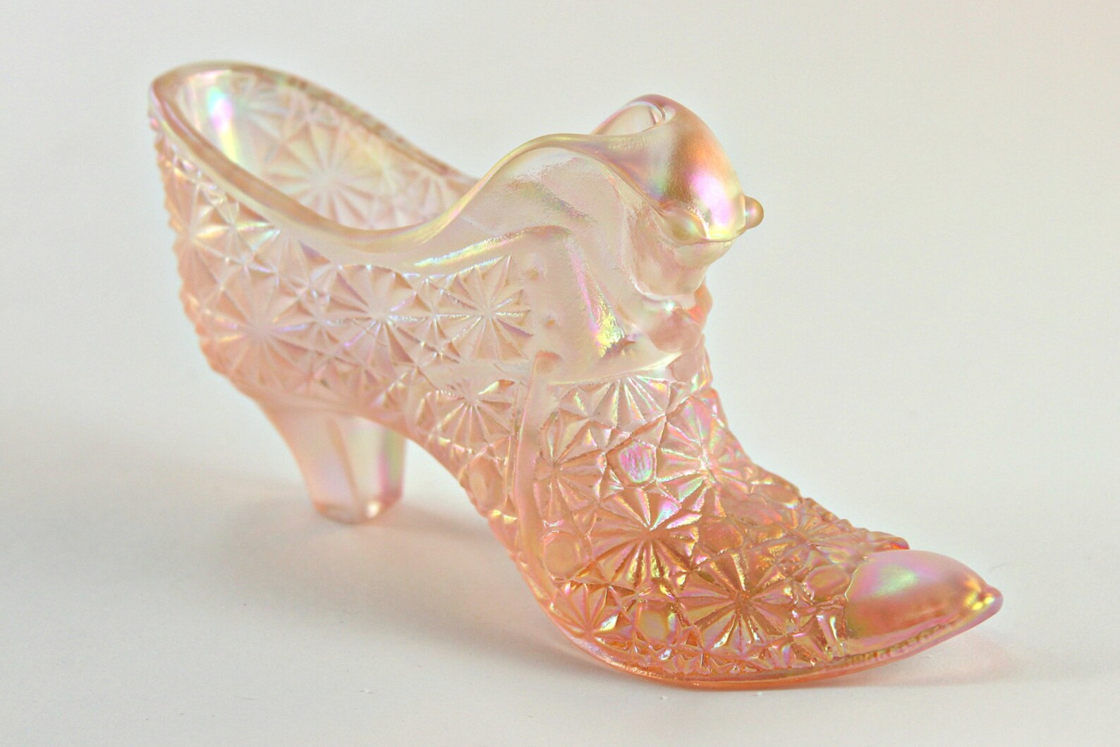 Fenton Shoe Fenton Glass Shoe Pink Iridescent Shoe Fenton Etsy