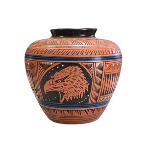 Vintage 8.5" Navajo Incised Pot Vase - Signed by Ernie Watchman with Iconic Eagle Motif