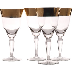 4 Vintage Gold Rim Wine Glasses, Handcrafted in Romanian Crystal by Avitra