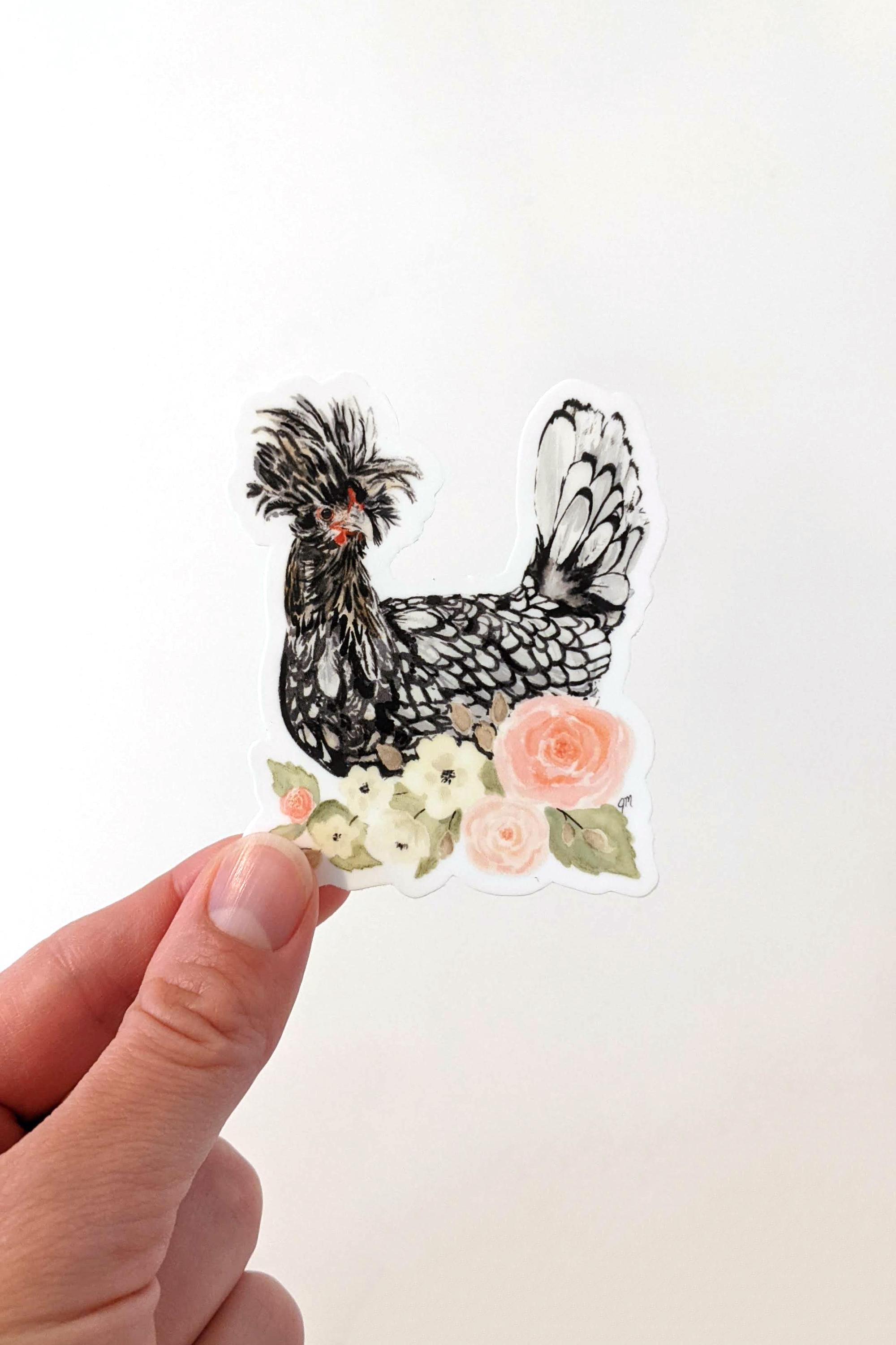 Crazy Hair Polish Chicken Sticker | Waterproof Vinyl Farm Animal Decal ...