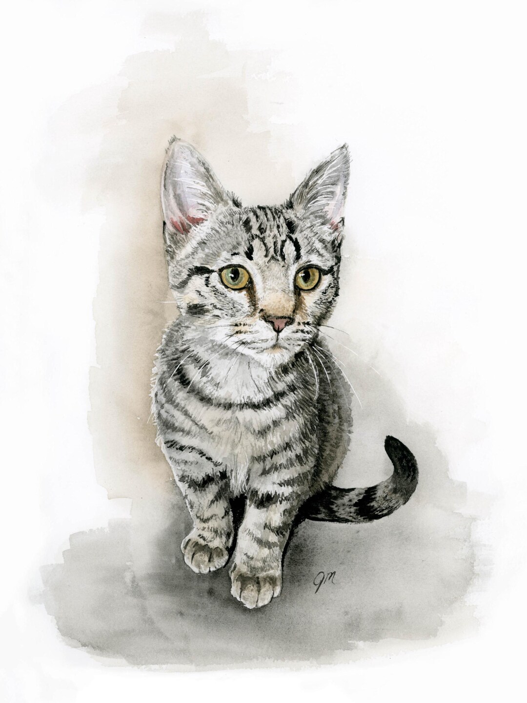 Grey Tabby Cat Watercolor Painting | Printable Wall Art | Digital ...