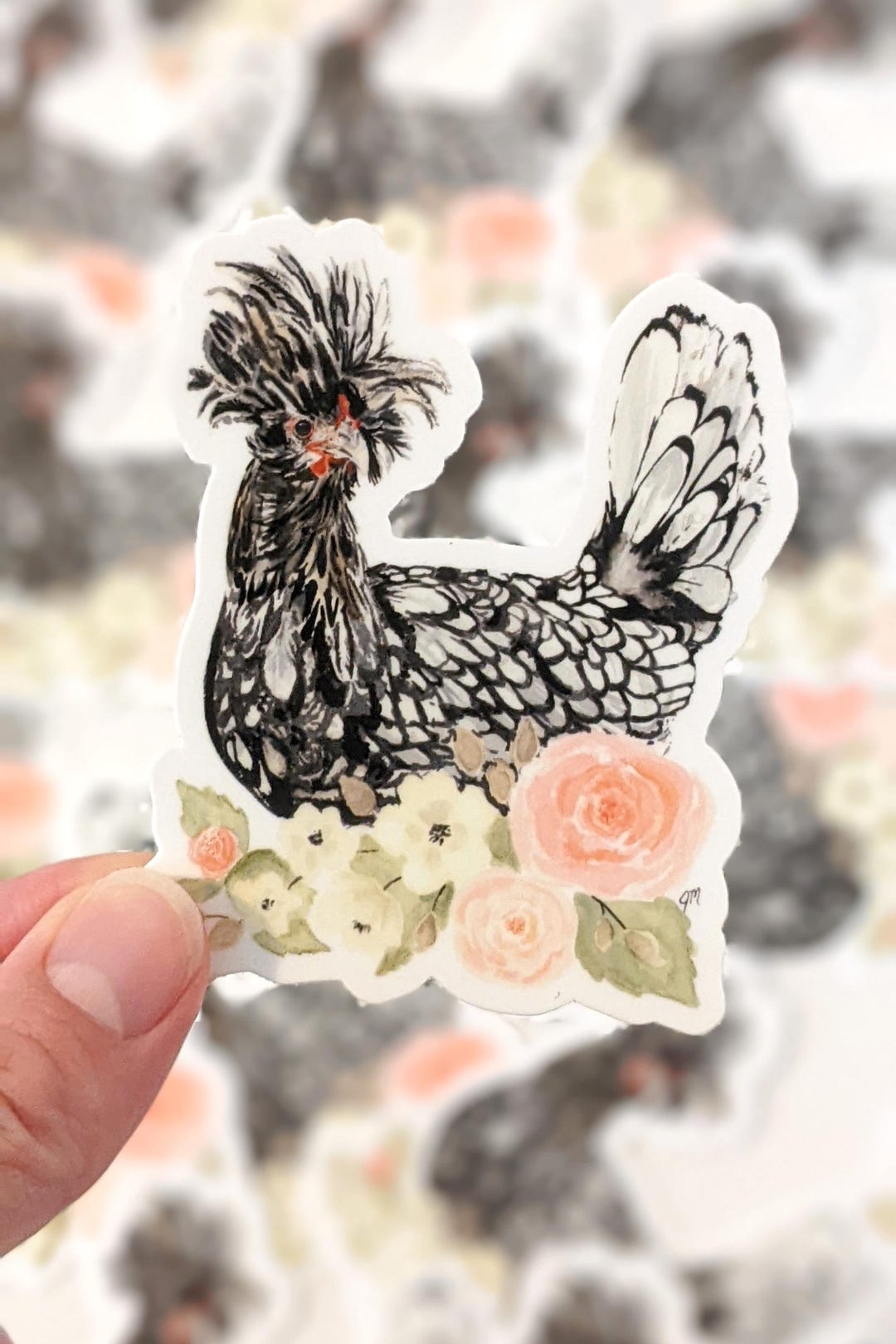 Crazy Hair Polish Chicken Sticker | Waterproof Vinyl Farm Animal Decal ...