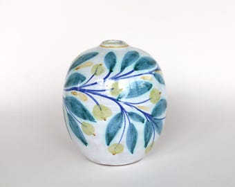 Liselotte Bisang Hand-Painted Vase: 80s West German Studio Pottery, Floral Design