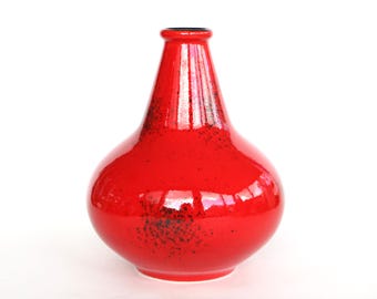 赤い陶器の花瓶 中型 シュミダー・ツェル花瓶 西ドイツ陶器 4563-1 赤い斑点模様の