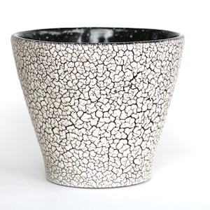 Jasba Cortina Planter: Black & White Crackle Glaze, West German Pottery