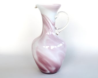 Pink Amethyst Opaline Glass Jug, Handblown Italy, Mid-Century Modernist (26cm)
