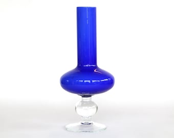 Vase italien en verre bleuté, bougeoir cerceau vintage MCM