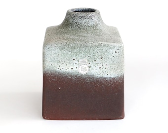 ES Keramik West German Pottery Vase – Mid Century Modern Grey Brown Block Shape