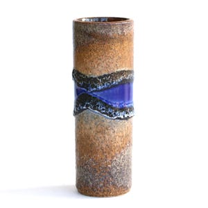 Vase cylindrique Steuler 4219/00 bleu brun lave, poterie ouest-allemande vintage moderniste des années 70