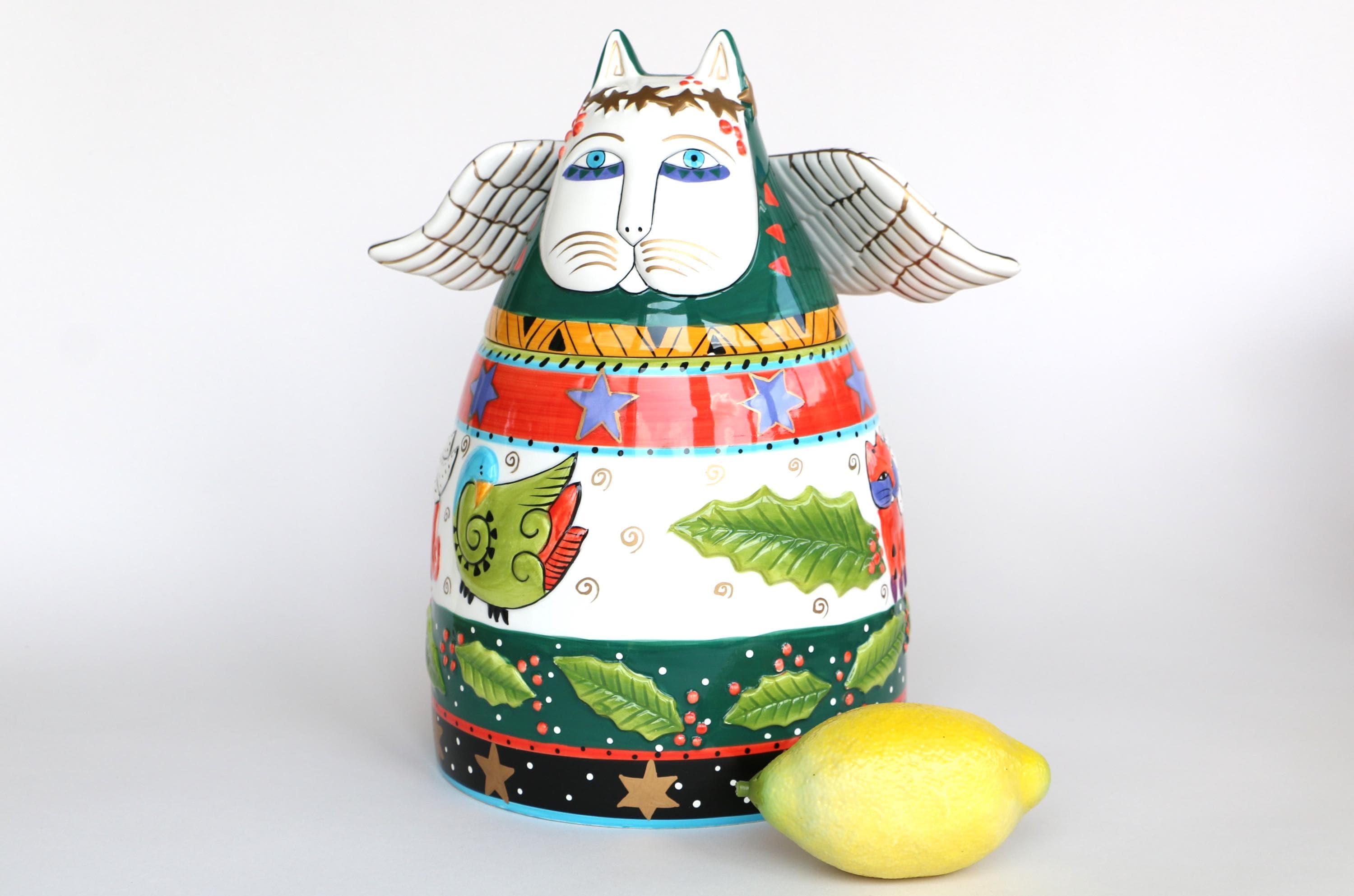 Laurel Burch Angel Kitty Cat Cookie Jar: Bella Casa Ceramic